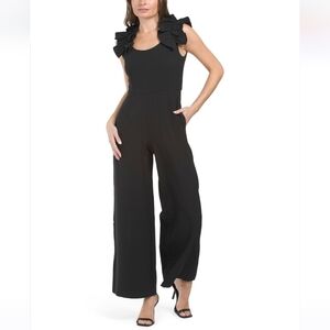 Donna Ricco Black Ruffle Shoulder Jumpsuit